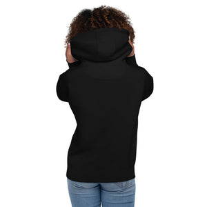 Person wearing a black hoodie seen from behind  on a white background