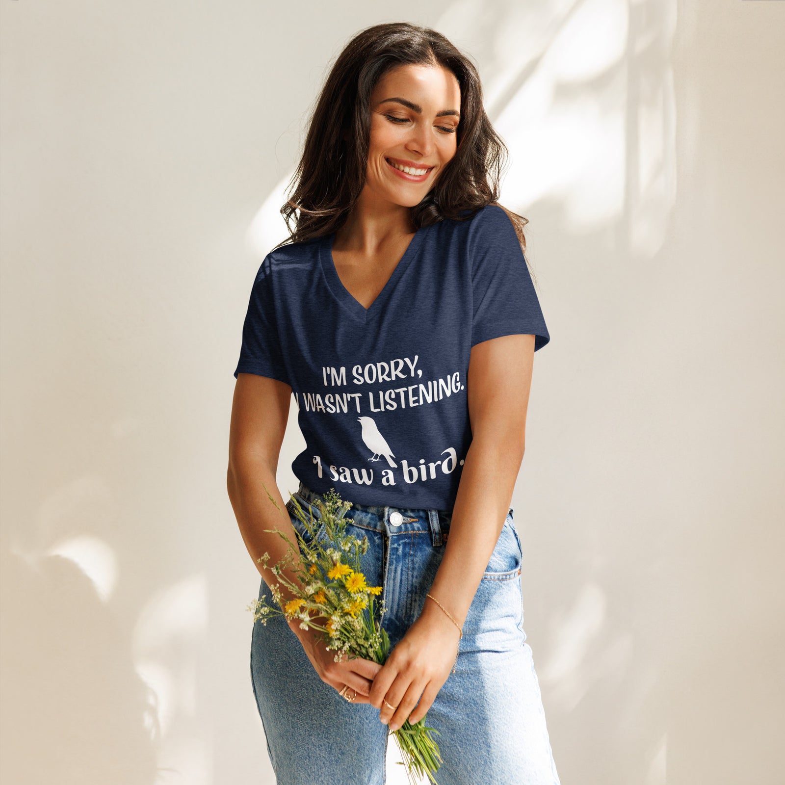 I'm Sorry I Wasn't Listening, I Saw a (Song) Bird Women’s Relaxed V-neck Bird T-shirt-RtnSale