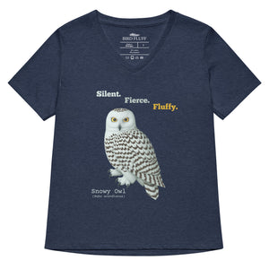 Navy blue t-shirt with a snowy owl graphic and text on a white background